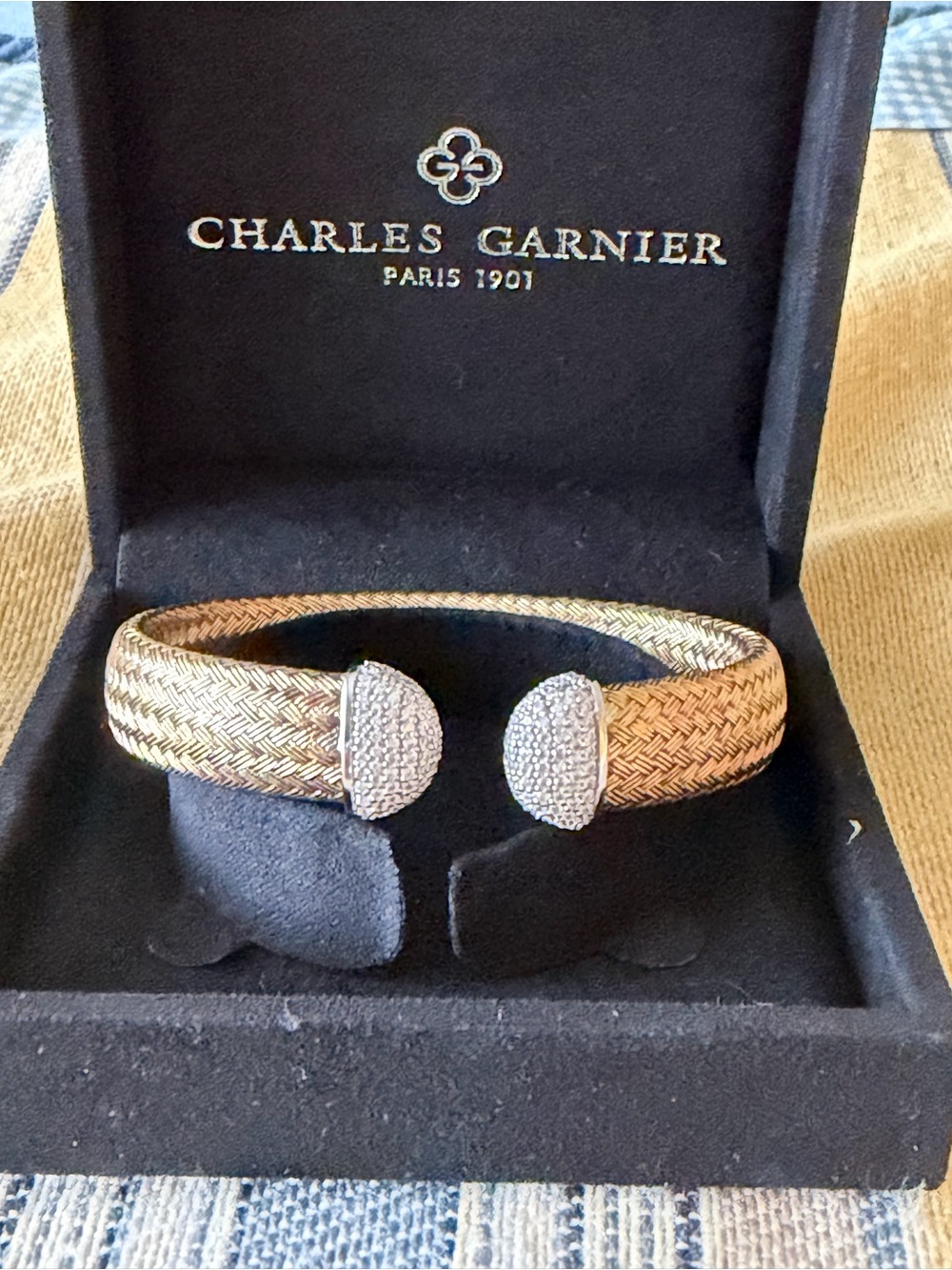 Charles Garnier Gold-Tone Pave End Cuff Bracelet Gold plated over 925 .